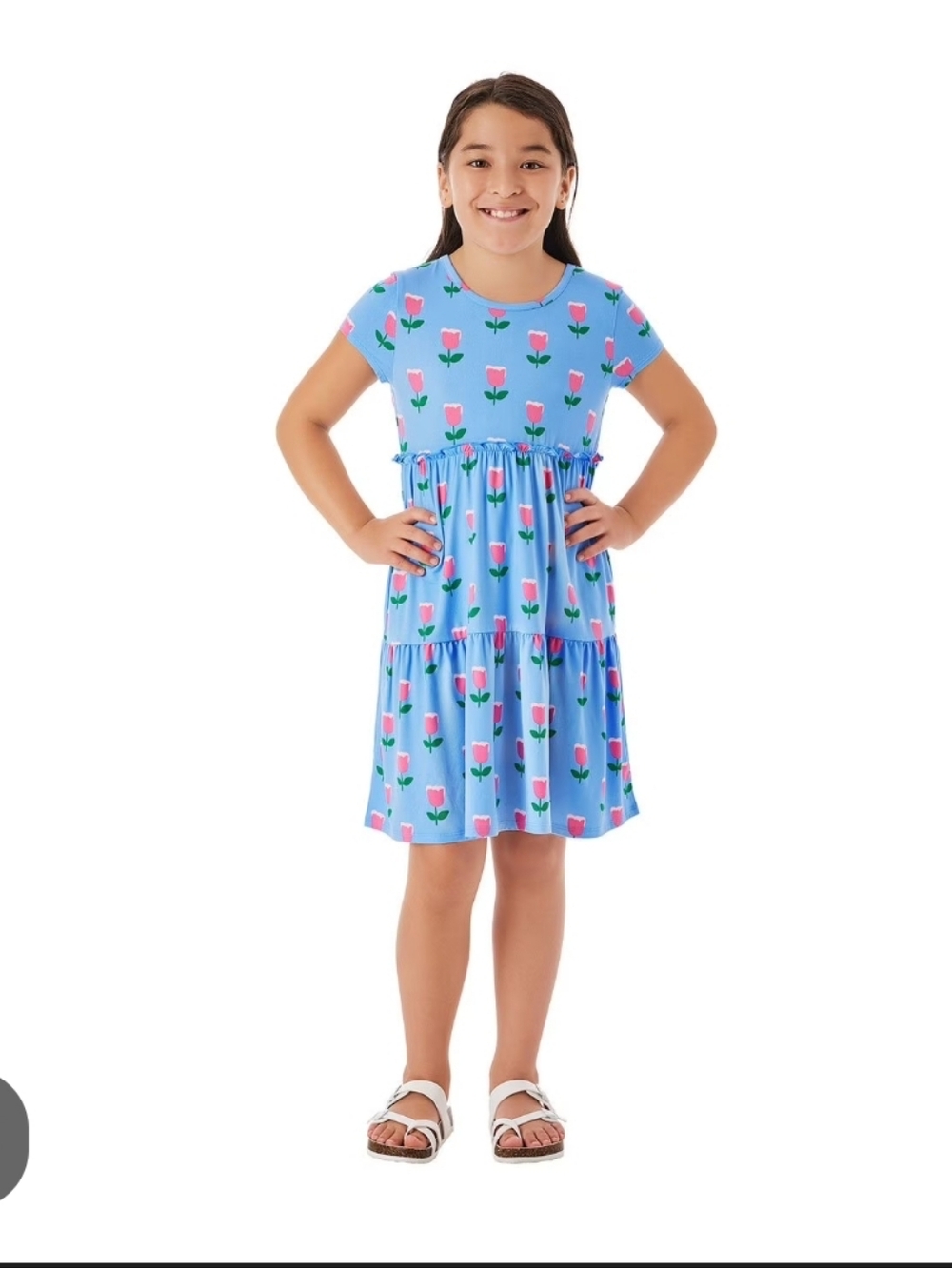 Members Mark Dress Blue W Flowers Size L 10/12 SPRING ready